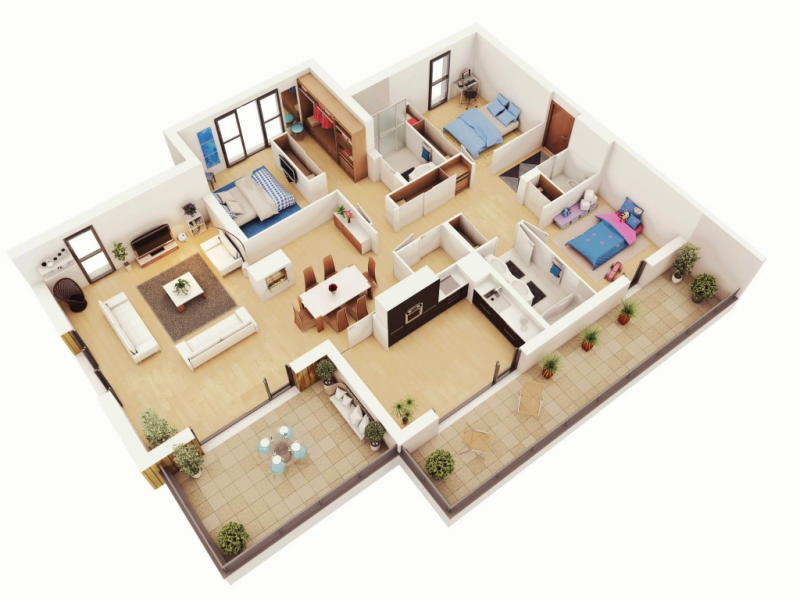 Desain Rumah 3 Kamar dengan dapur yang besar