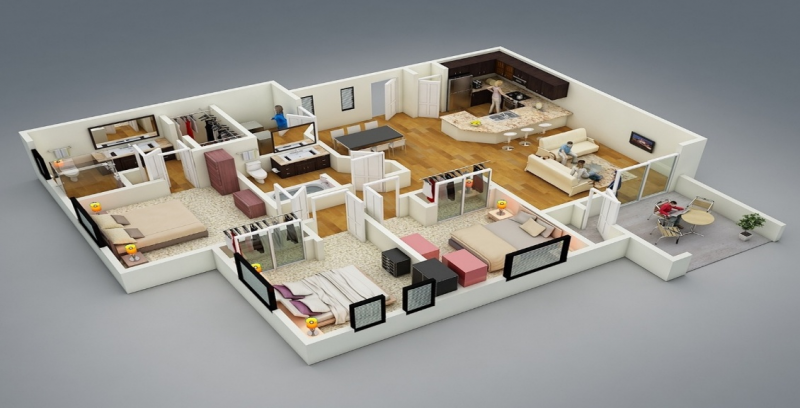 Desain Rumah 3 Kamar dengan lemari built in