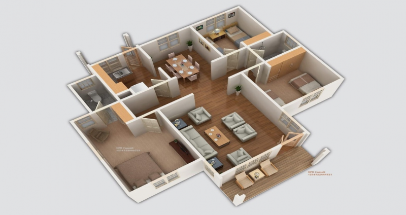 Desain Rumah 3 kamar untuk banyak penghuni