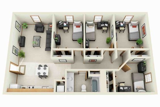 Desain Rumah 4 Kamar Dengan Konsep Memanjang