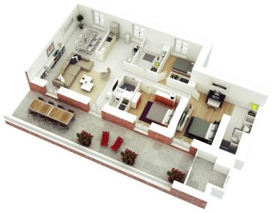 Desain rumah 3 kamar sederhana eksterior bata merah