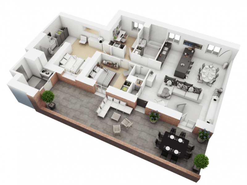 Desain rumah 3 kamar ruang-kerja