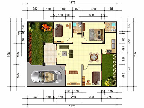 Desain rumah 3 kamar type 36