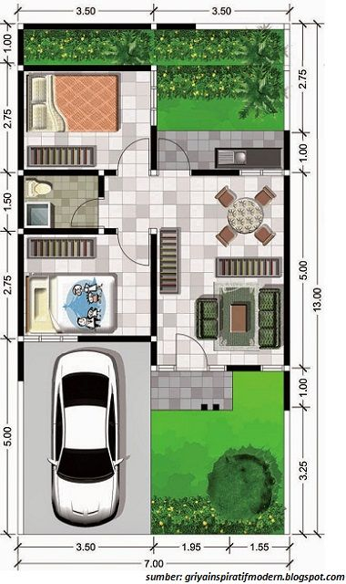 Desain Rumah 60 Meter Konsep Natural