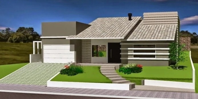 Desain Rumah dan garasi selevel pada tanah berundak