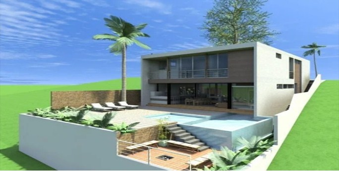 Desain Rumah dengan Halaman belakang bertingkat