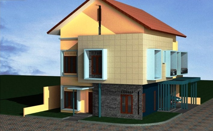 Desain Rumah Hook 2 lantai warna cerah