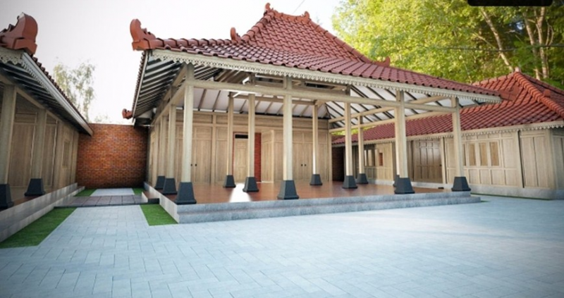 Desain rumah limasan dengan bagian teras yang berbentuk pendopo