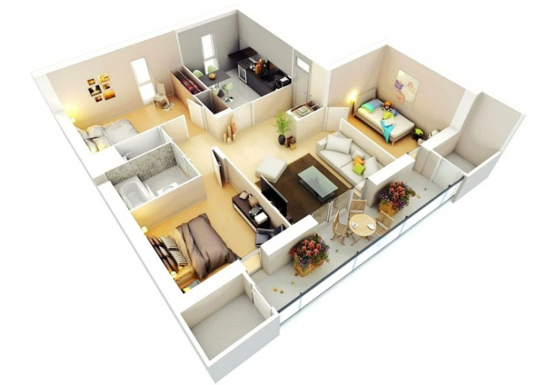 Desain interior yang unik rumah berbentuk L