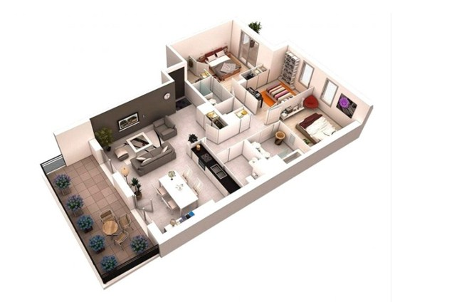 Desain Rumah Leter L 3 Kamar Dengan Denah