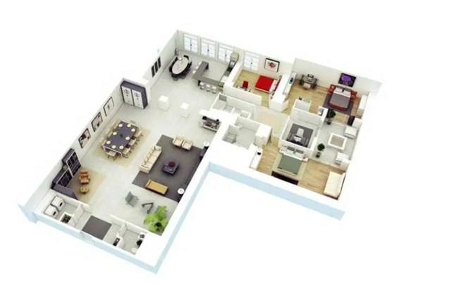Denah Desain Rumah Leter L 2 Kamar