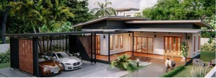 Desain Rumah Leter L 2 Kamar Area Parkir Luas