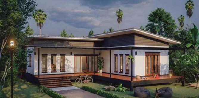 Desain Rumah Leter L 2 Kamar Dengan Taman Depan Rumah