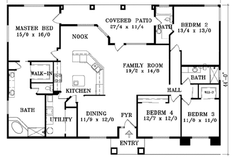 Desain Rumah Mewah 1 Lantai 4 Kamar Tidur di Perumahan