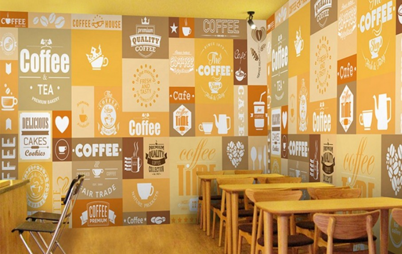 Dinding Cafe Full Gambar dan Tulisan