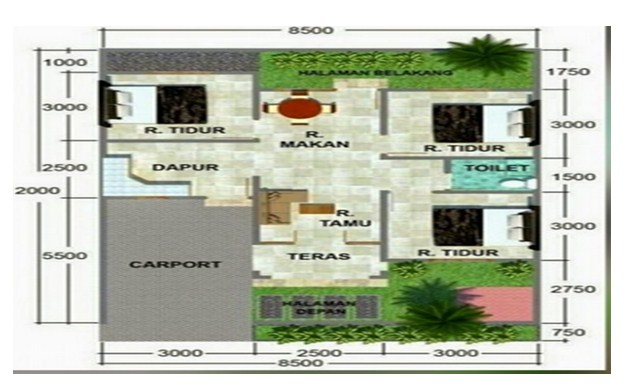 Desain Rumah Dengan 3 Kamar Type 45