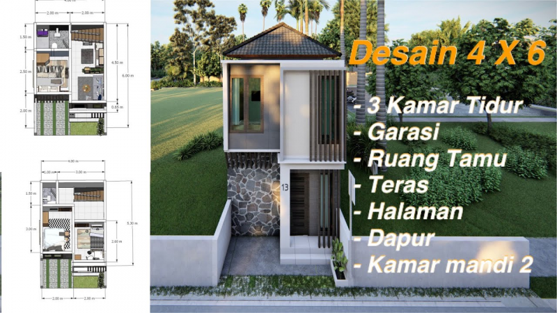 Desain Rumah Petak Ukuran 4x6 Gambar