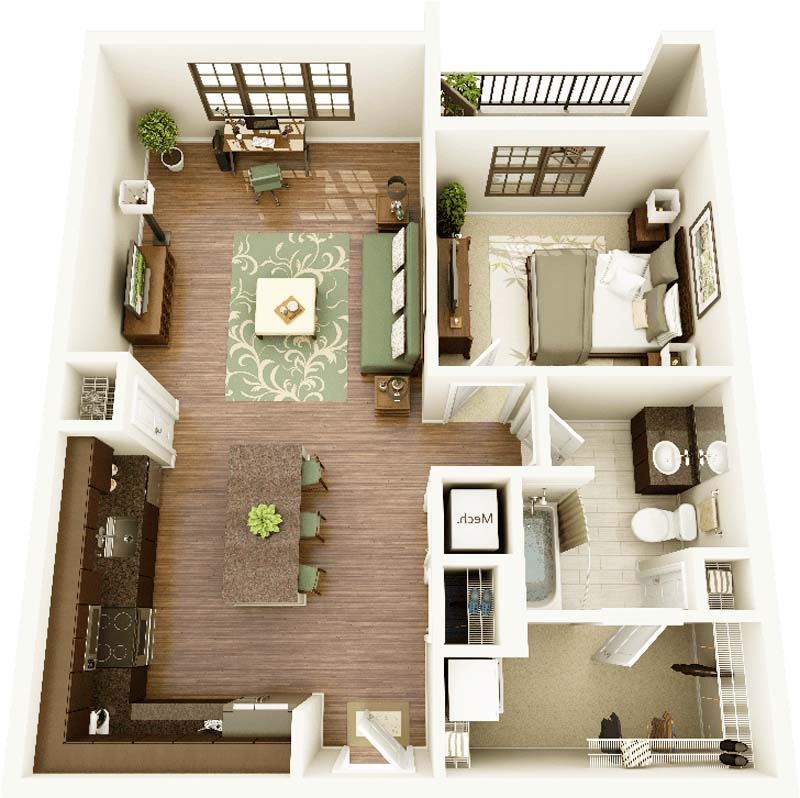 Desain Rumah Petak 1 Kamar Tidur Gambar