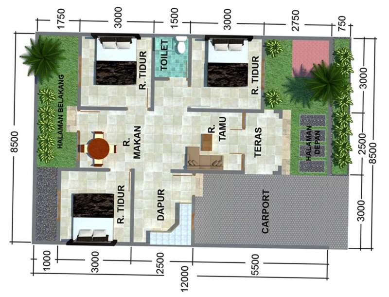 Desain Rumah Sederhana 3 Kamar di Kampung Model Kekinian