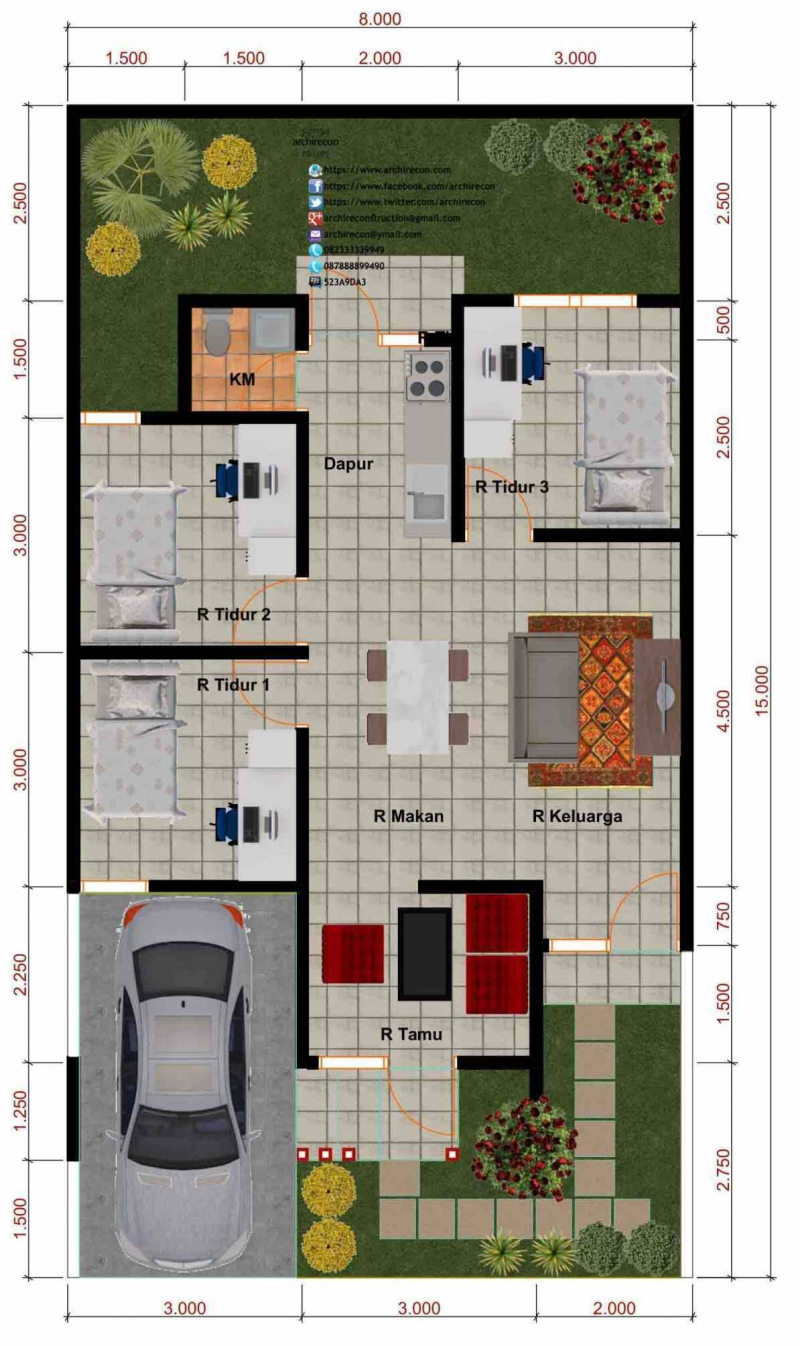 Contoh Gambar Desain Rumah Ukuran 6x12 Dengan 3 Kamar