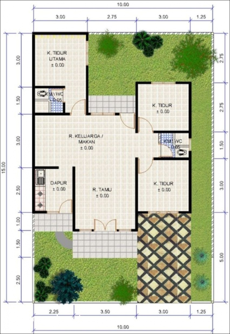 Desain Rumah Ukuran 6x12 Dengan 3 Kamar Sederhana