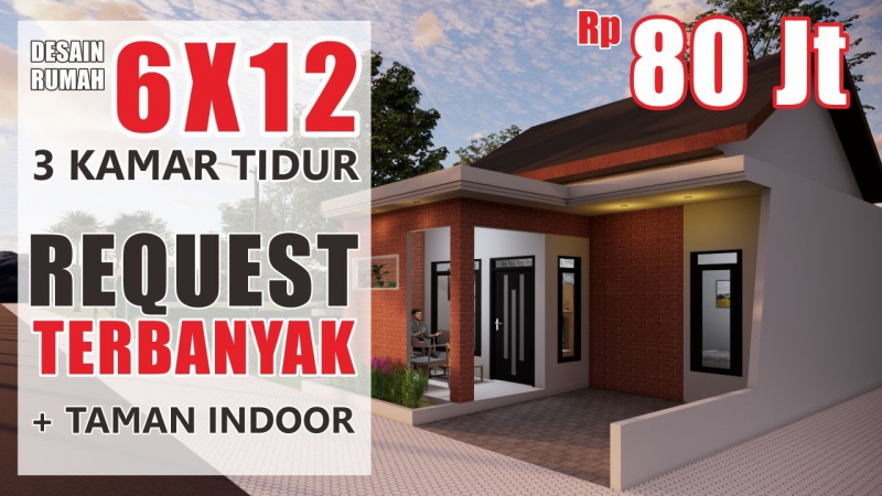 Desain Rumah Ukuran 6x12 Dengan 3 Kamar Simple