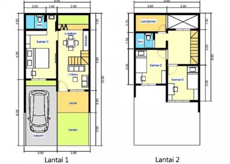 Desain Rumah Ukuran 6x12 Dengan 3 Kamar Yang Simple