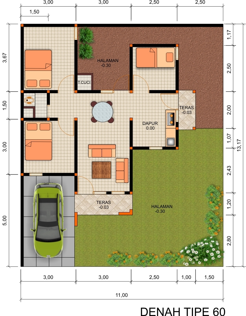Contoh Desain Rumah Ukuran 6x12 Dengan 3 Kamar