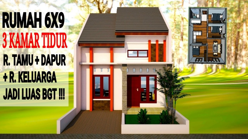 Desain Rumah Ukuran 6x9 3 Kamar Tidur Sederhana