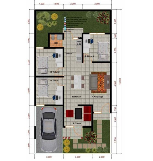 Desain Rumah Ukuran 6x9 3 Kamar Tidur Terkini