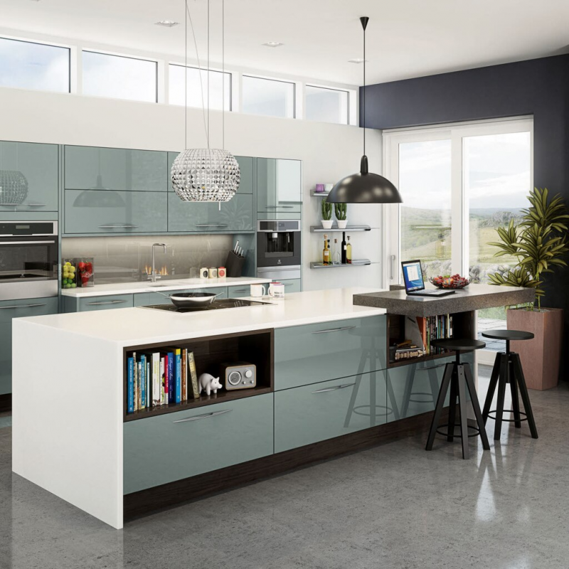 Agar tidak sekedar mengisi ruang dapur, pilih island dapur yang fungsional yang memiliki beberapa laci besar seperti di bawah ini untuk menambah tempat penyimpanan peralatan dapur