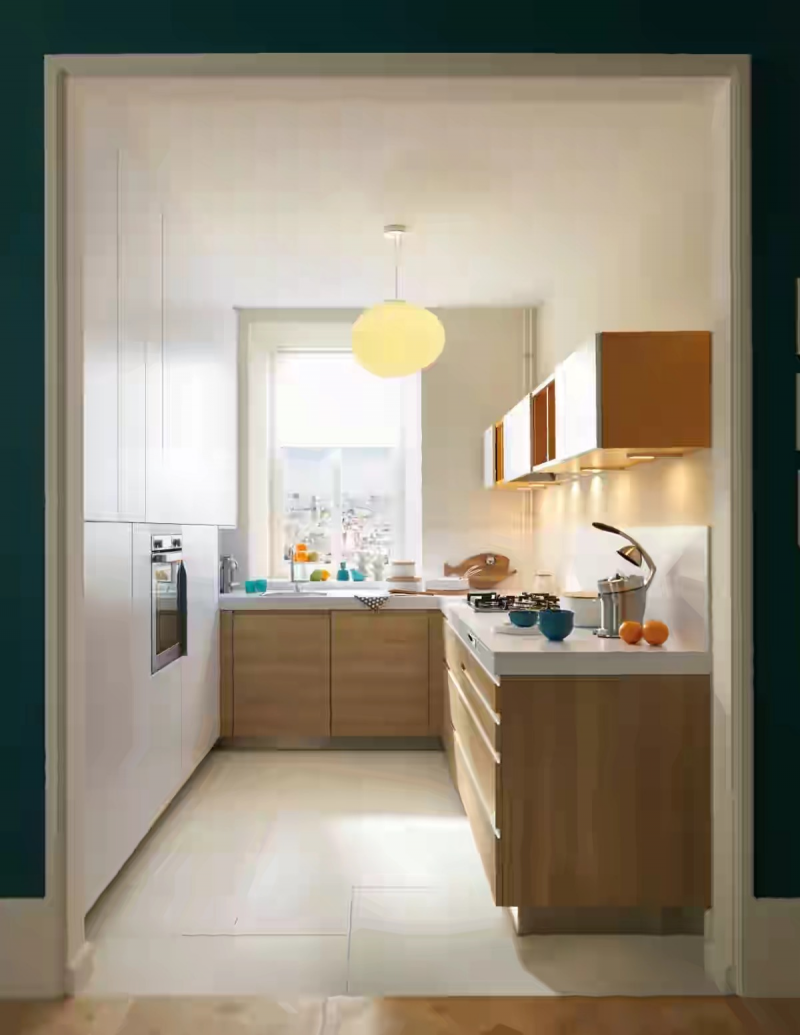 Backsplash warna yang cantik untuk dapur kecil minimalis