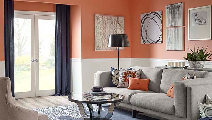 Warna Cat Ruang Tamu Orange dan Putih