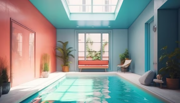 Kolam renang kecil dengan kombinasi warna kontras