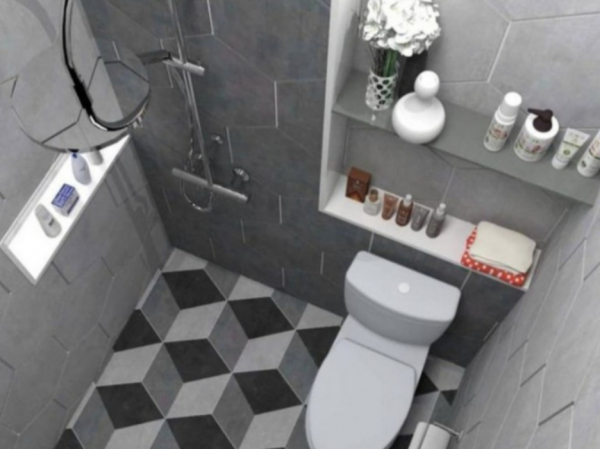 Kamar Mandi Minimalis Motif Abu-abu