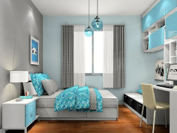 Kombinasi warna abu-abu dan biru muda