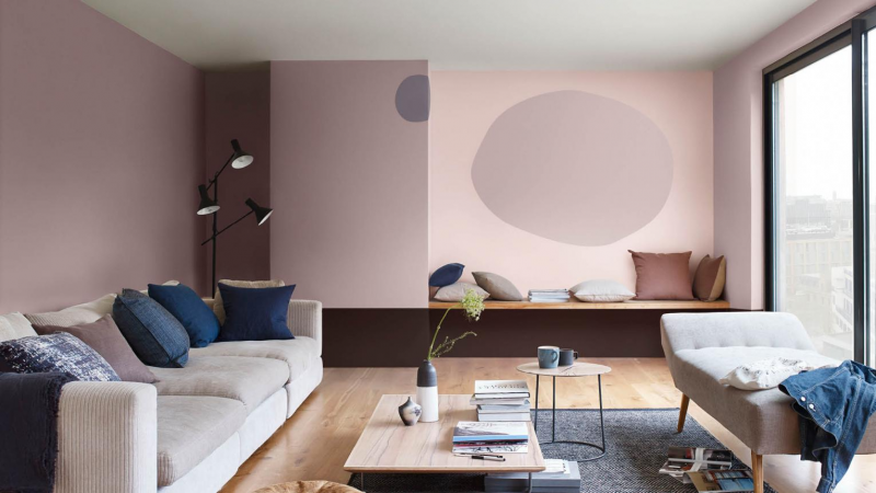 Cat Ruang Tamu Minimalis Kombinasi Pink