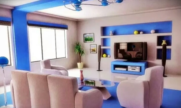 Cat Ruang Tamu Minimalis kombinasi putih dan biru