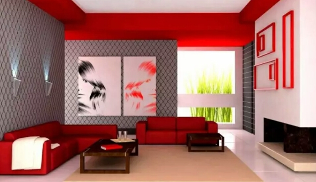 Cat Ruang Tamu Minimalis kombinasi warna hitam putih dan merah
