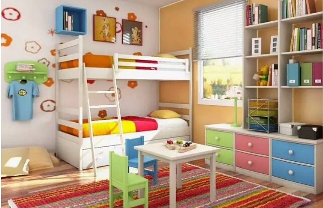 Cat kamar anak minimalis putih, peach + wallpaper simpel