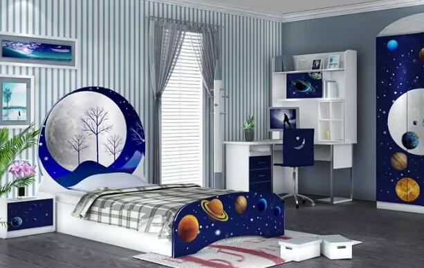 Cat kamar anak putih biru bergaris