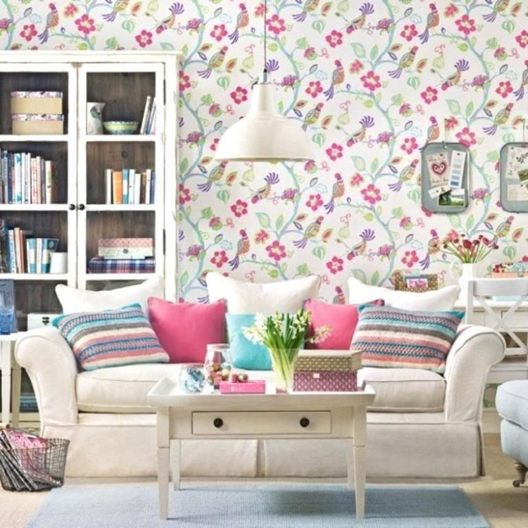 Wallpaper Minimalis Motif Pohon, Bunga dan Burung