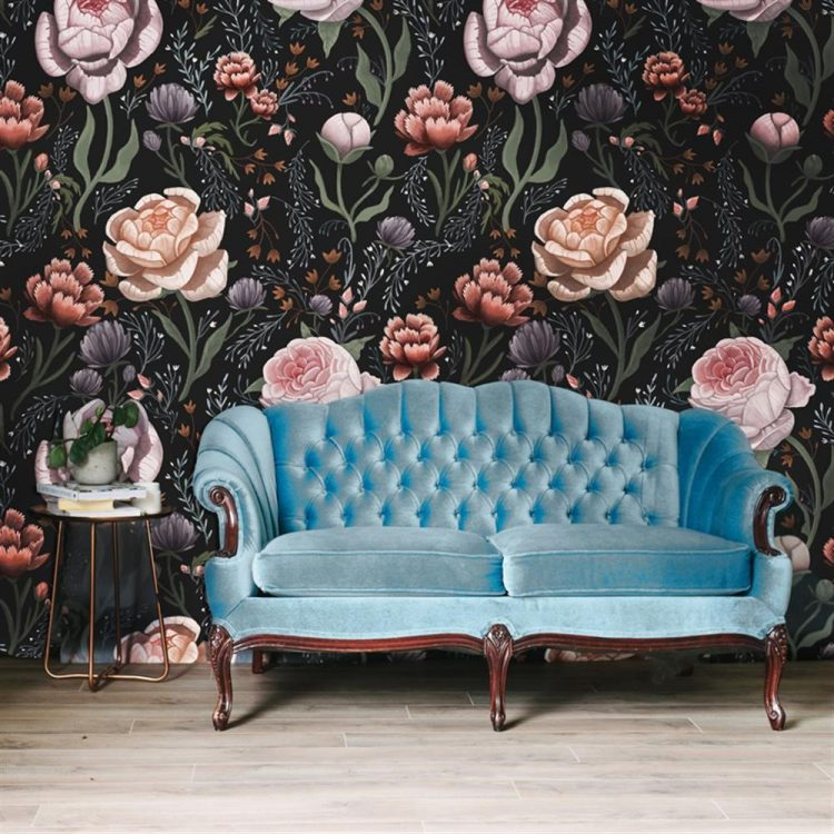 Wallpaper Minimalis Motif Bunga Nuansa Gelap