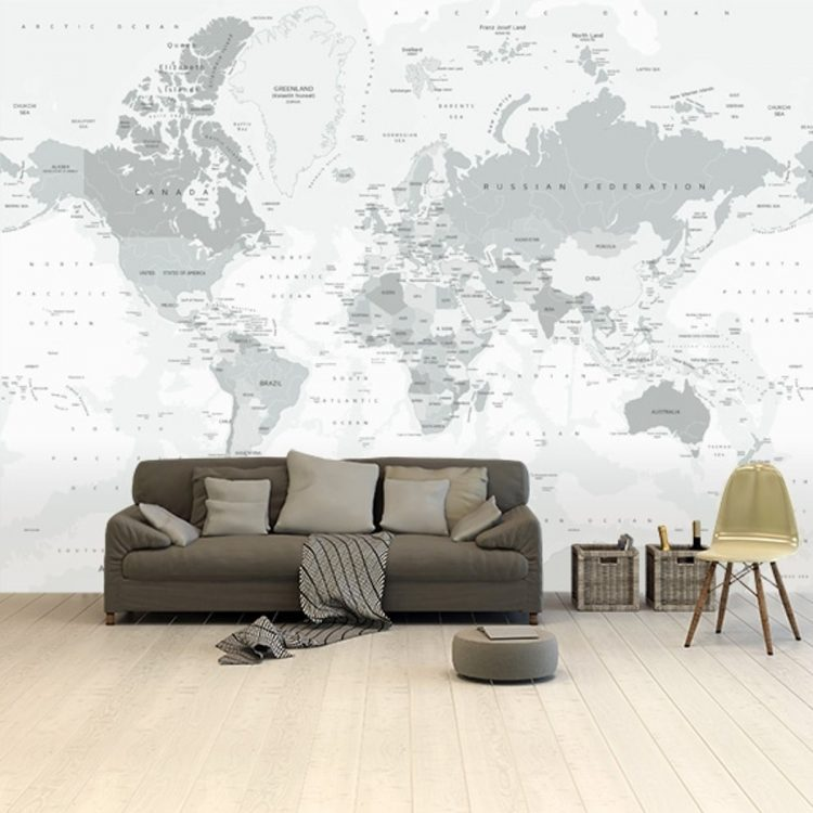 Wallpaper Peta Dunia di Ruang Tamu