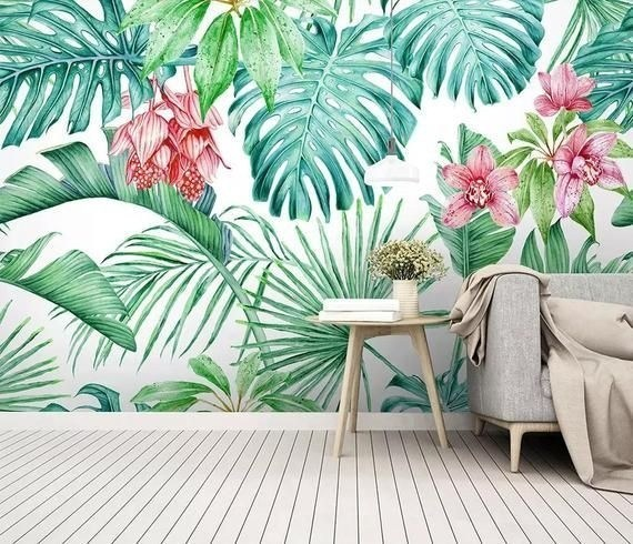 Gambar Walpaper Dinding lukisan daun dan bunga