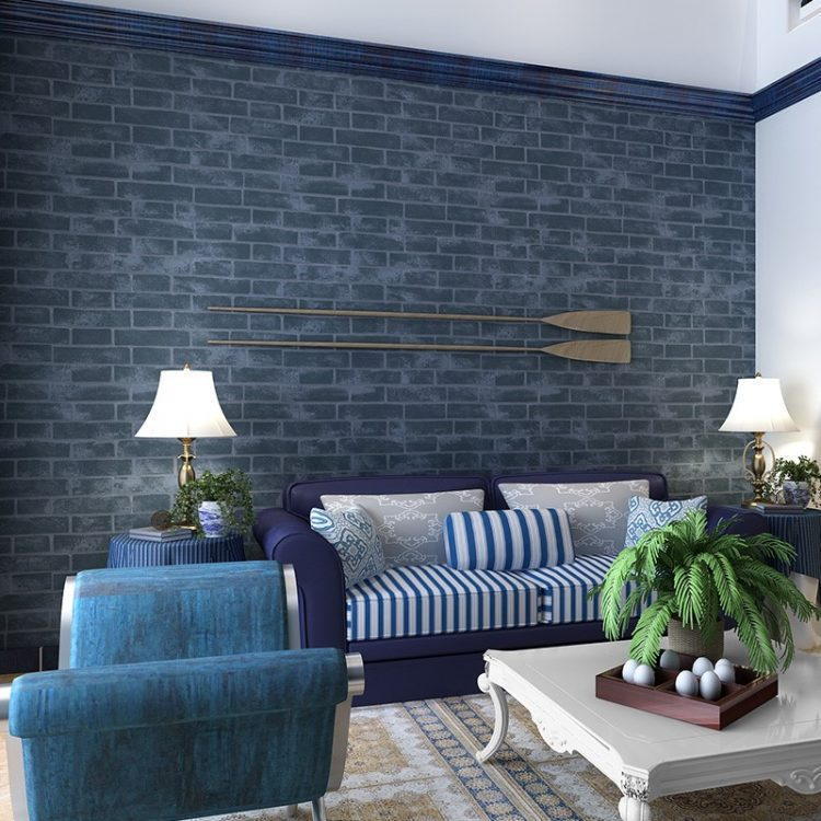 Walpaper dinding bata biru nuansa pantai