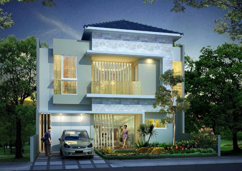 Gambar Garasi Mobil Tertutup Rumah 2 Lantai