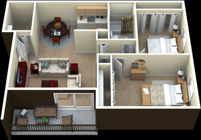 Denah Desain Interior Apartemen 2 Bedroom