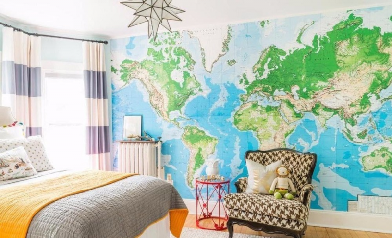 Kamar Anak Dekorasi Dinding Peta Dunia