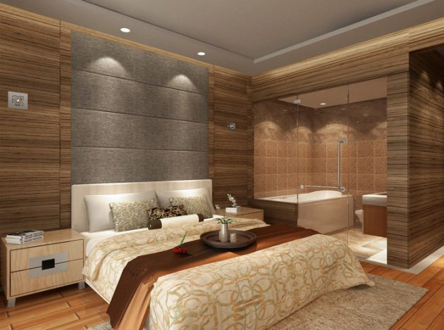 Desain Interior Kamar Tidur Utama Klasik Coklat